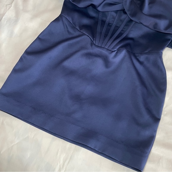 House of CB- NURUL Navy Satin Draped Strapless Dress Size XL Mini - Picture 6 of 12